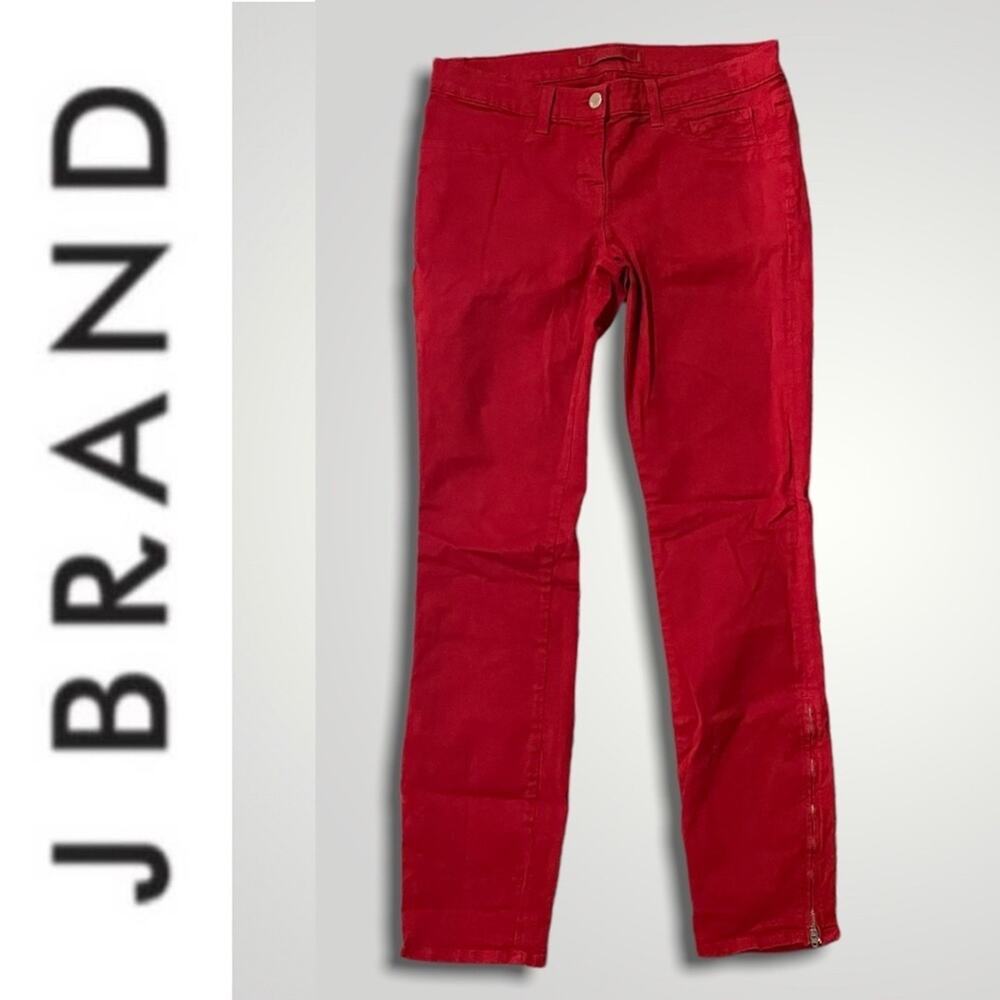 J BRAND BRIGHT & BOLD THE DEAL BRICK RED SKINNY ANKLE ZIP SIZE 28 - Picture 4 of 10